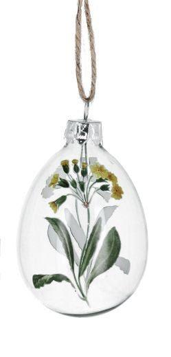 Easter Hanging Dec: Glass Egg Primavera Flower - Yellow & Clear - Gisela Graham