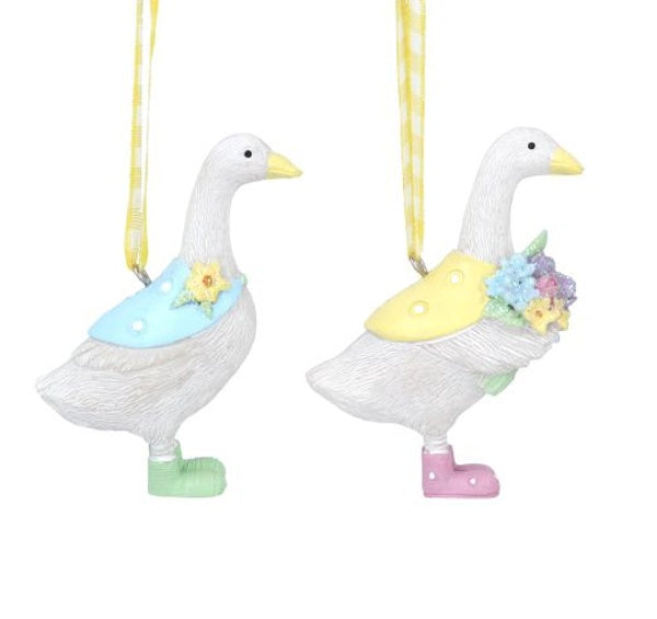 Easter Hanging Dec: Resin Goose Flowers - Yellow - Gisela Graham