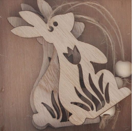 Easter Hanging Dec: Wood Bunny Fretwork - Natural - Gisela Graham