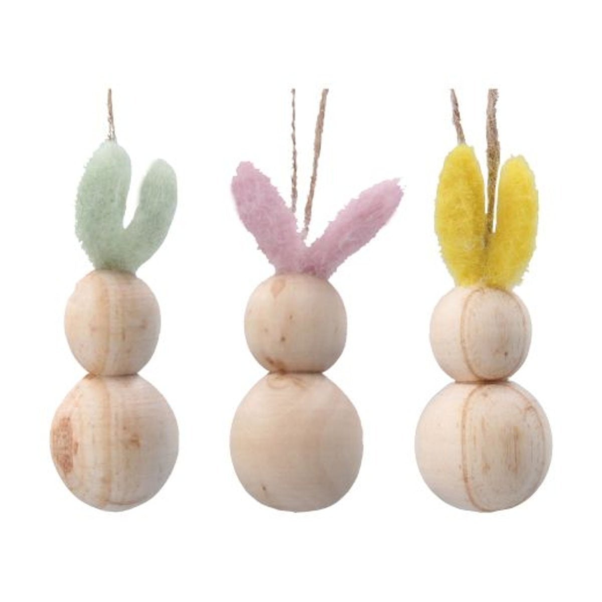 Easter Hanging Dec: Wood Bunny Natural Wool Ears - Gisela Graham