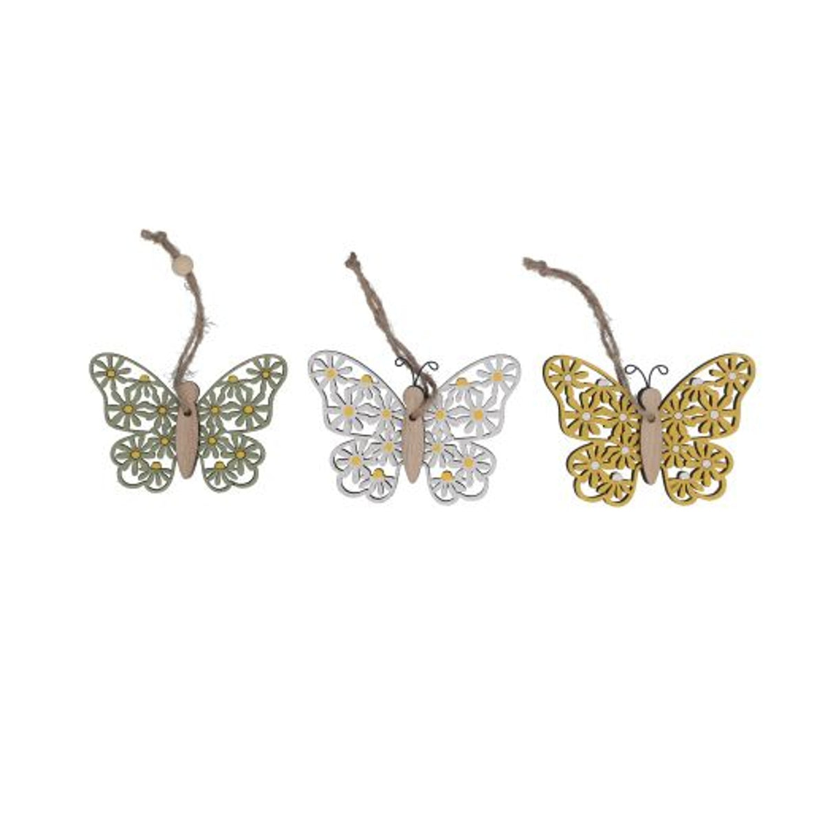 Easter Hanging Dec: Wood Butterfly Fretwork Daisy Wings  - Gisela Graham