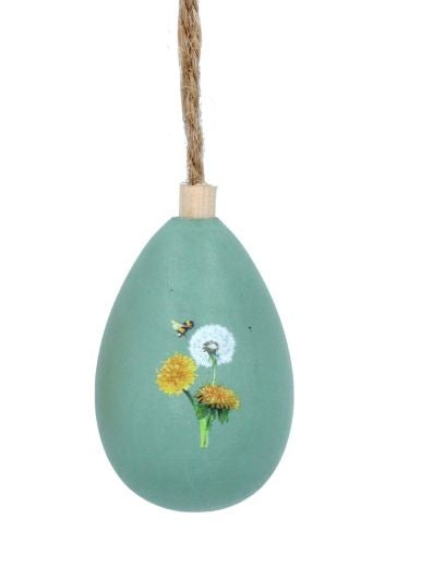 Easter Hanging Dec: Wood Egg Dandelion & Bee - Sage Green - Gisela Graham