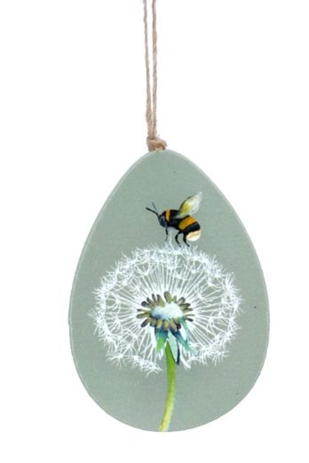 Easter Hanging Dec: Wood Egg Flat Dandelion Clock & Bee - Sage Green - Gisela Graham