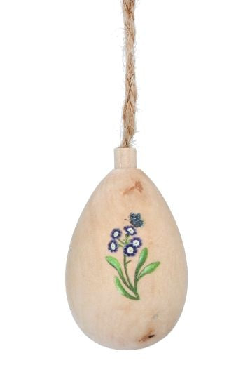 Easter Hanging Dec: Wood Egg Forget Me Knot - Blue & Natural - Gisela Graham