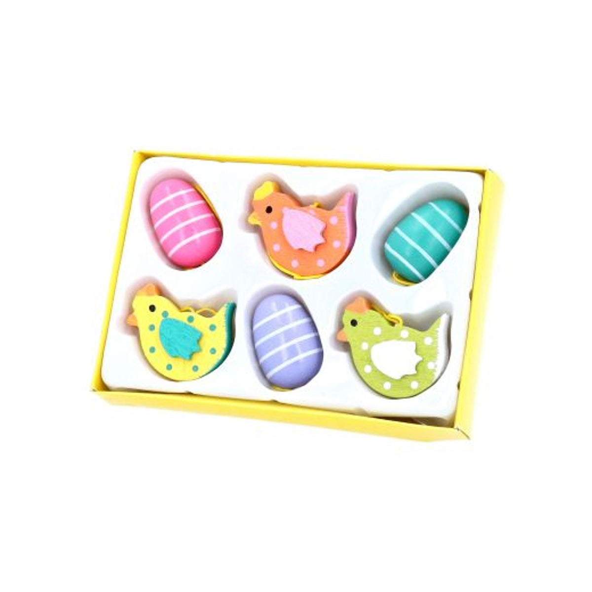 Easter Hanging Dec: Wood Egg Hen Box 6 - Multicolour - Gisela Graham