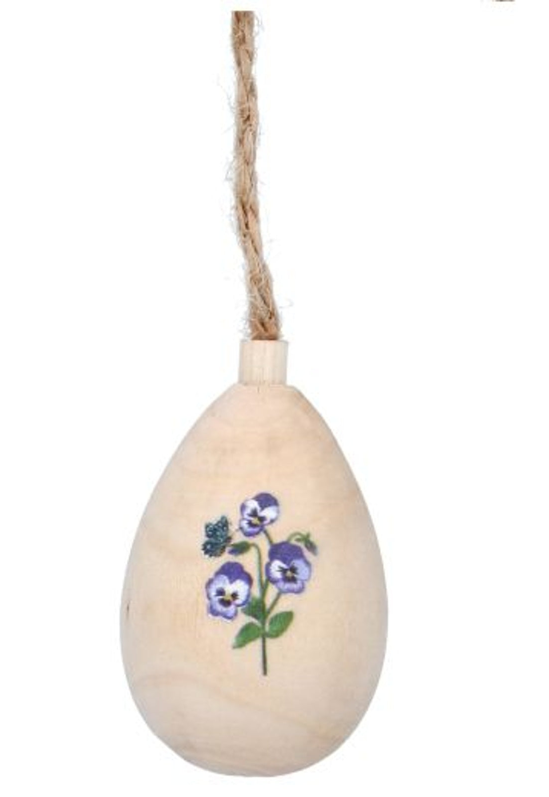 Easter Hanging Dec: Wood Egg Pansy - Blue & Natural - Gisela Graham