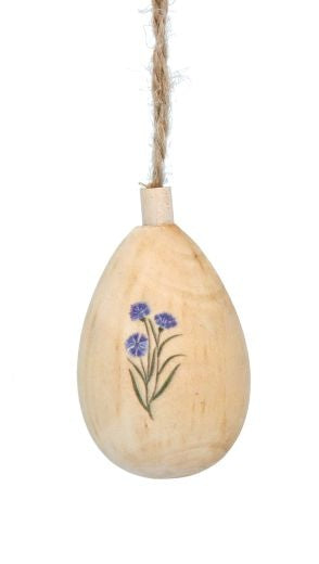 Easter Hanging Dec: Wood Egg Primavera Flower - Blue & Natural - Gisela Graham