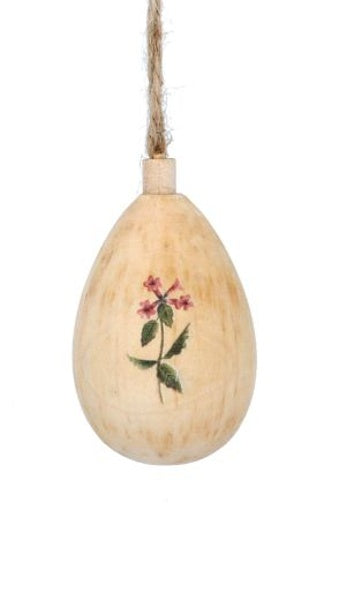 Easter Hanging Dec: Wood Egg Primavera Flower - Pink & Natural - Gisela Graham