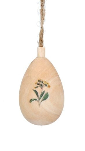 Easter Hanging Dec: Wood Egg Primavera Flower - Yellow & Natural - Gisela Graham
