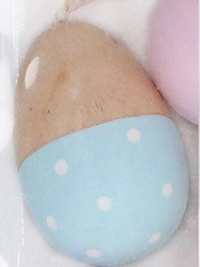 Easter Hanging Dec: Wood Egg Spot Half Painted - Blue & Natural - Gisela Graham