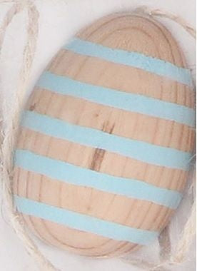 Easter Hanging Dec: Wood Egg Stripe Painted - Blue & Natural - Gisela Graham