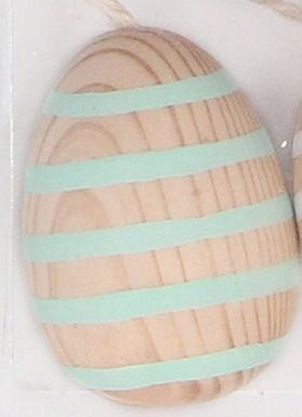 Easter Hanging Dec: Wood Egg Stripe Painted - Green & Natural - Gisela Graham