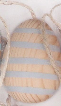 Easter Hanging Dec: Wood Egg Stripe Painted - Grey & Natural - Gisela Graham