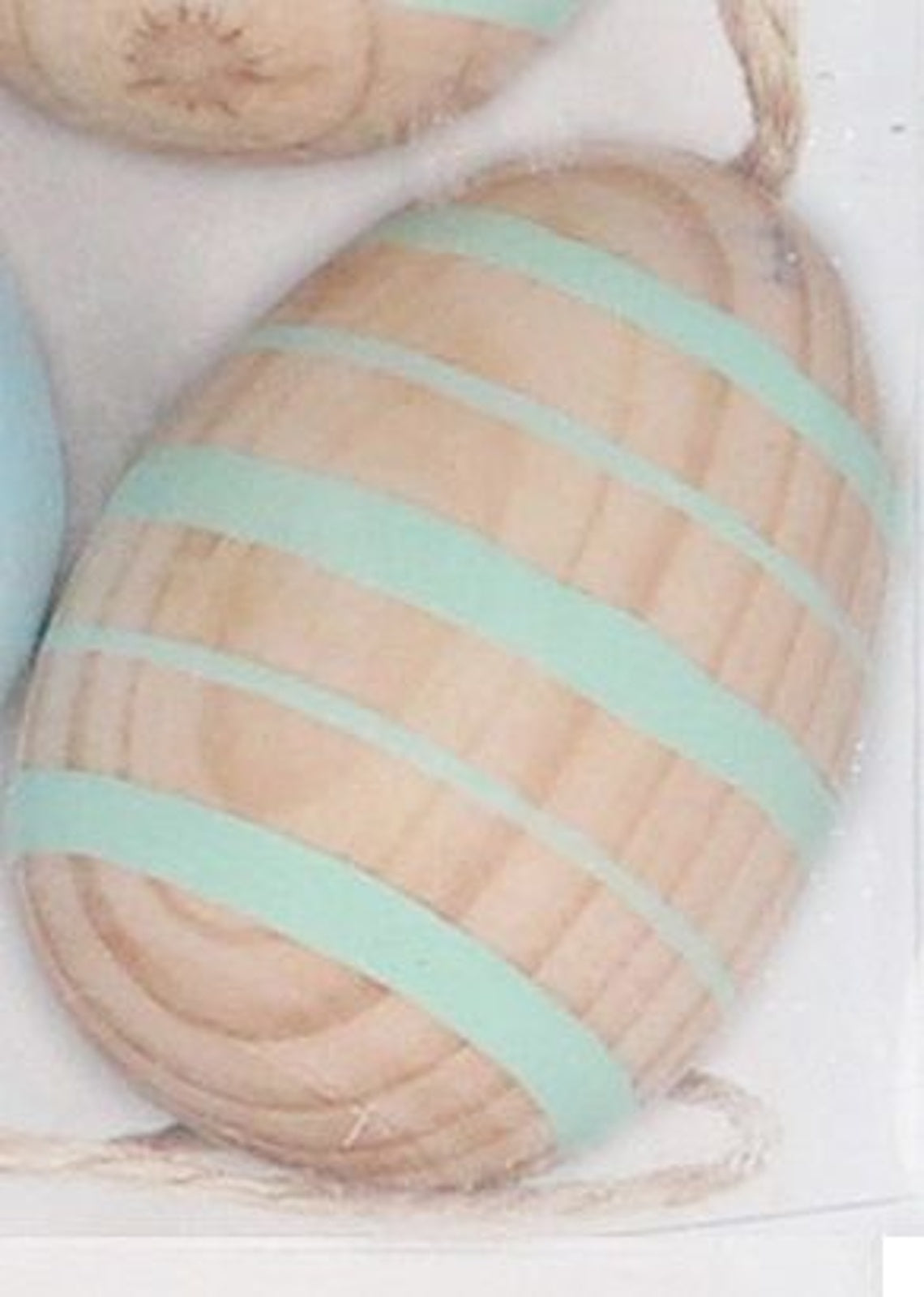 Easter Hanging Dec: Wood Egg Stripe Painted - Teal Green & Natural - Gisela Graham