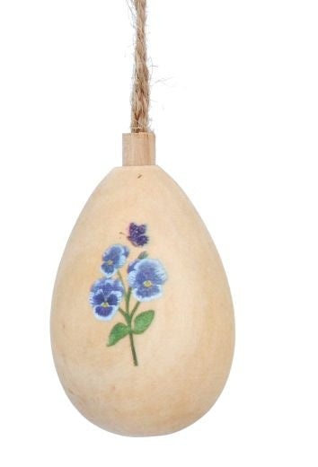 Easter Hanging Dec: Wood Egg Viola - Blue & Natural - Gisela Graham