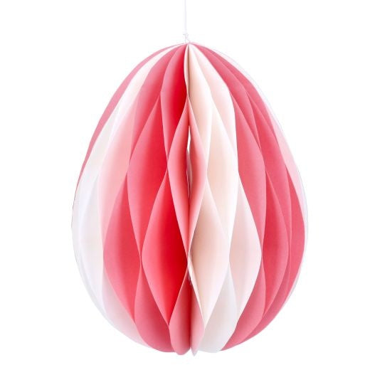 Easter Large Hanging Dec: Paper Egg Striped Honeycomb - Pink - Gisela Graham
