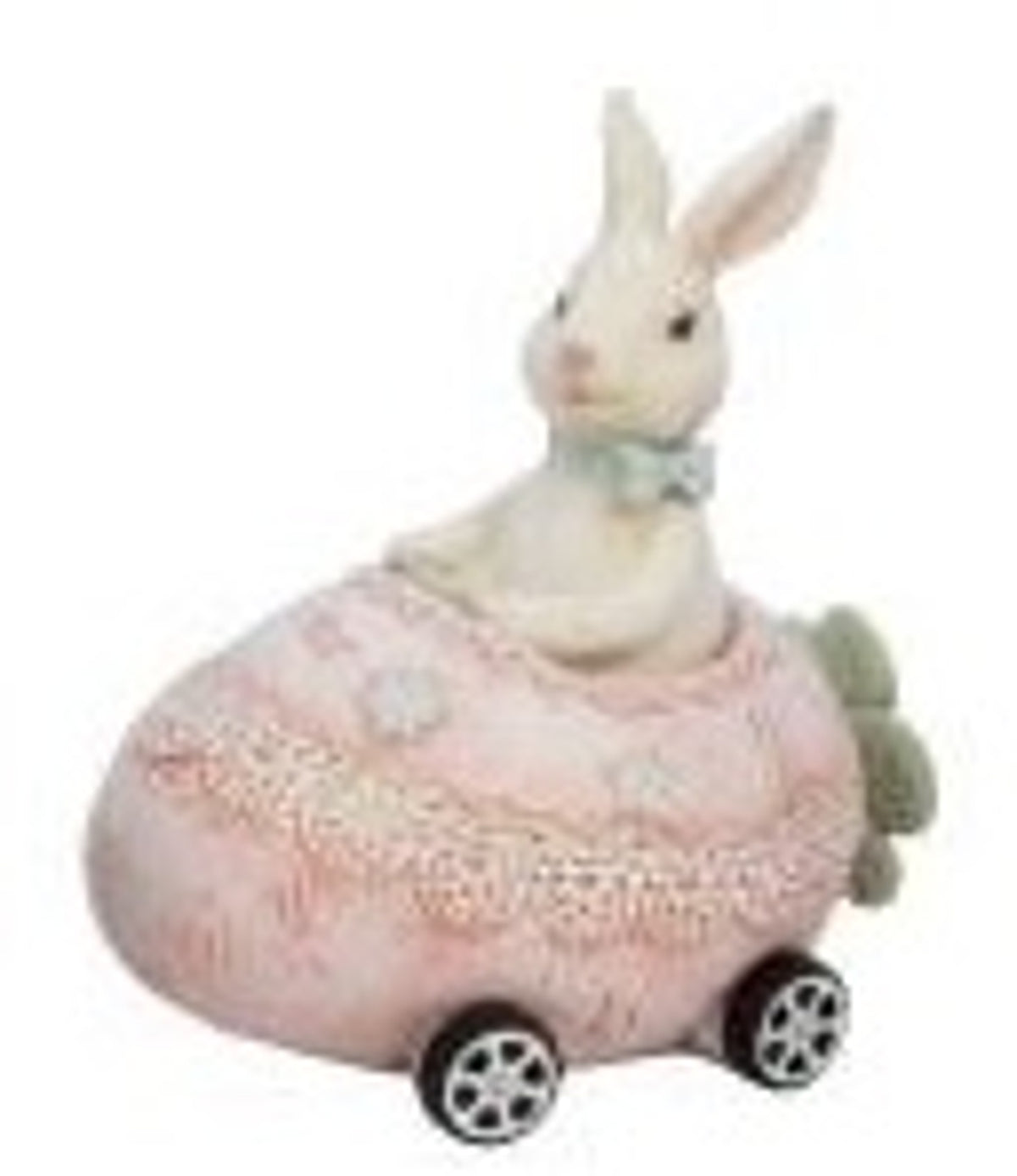 Easter Money Box: Resin Egg Car Money Box Bunny riding carrot - Pink - Gisela Graham