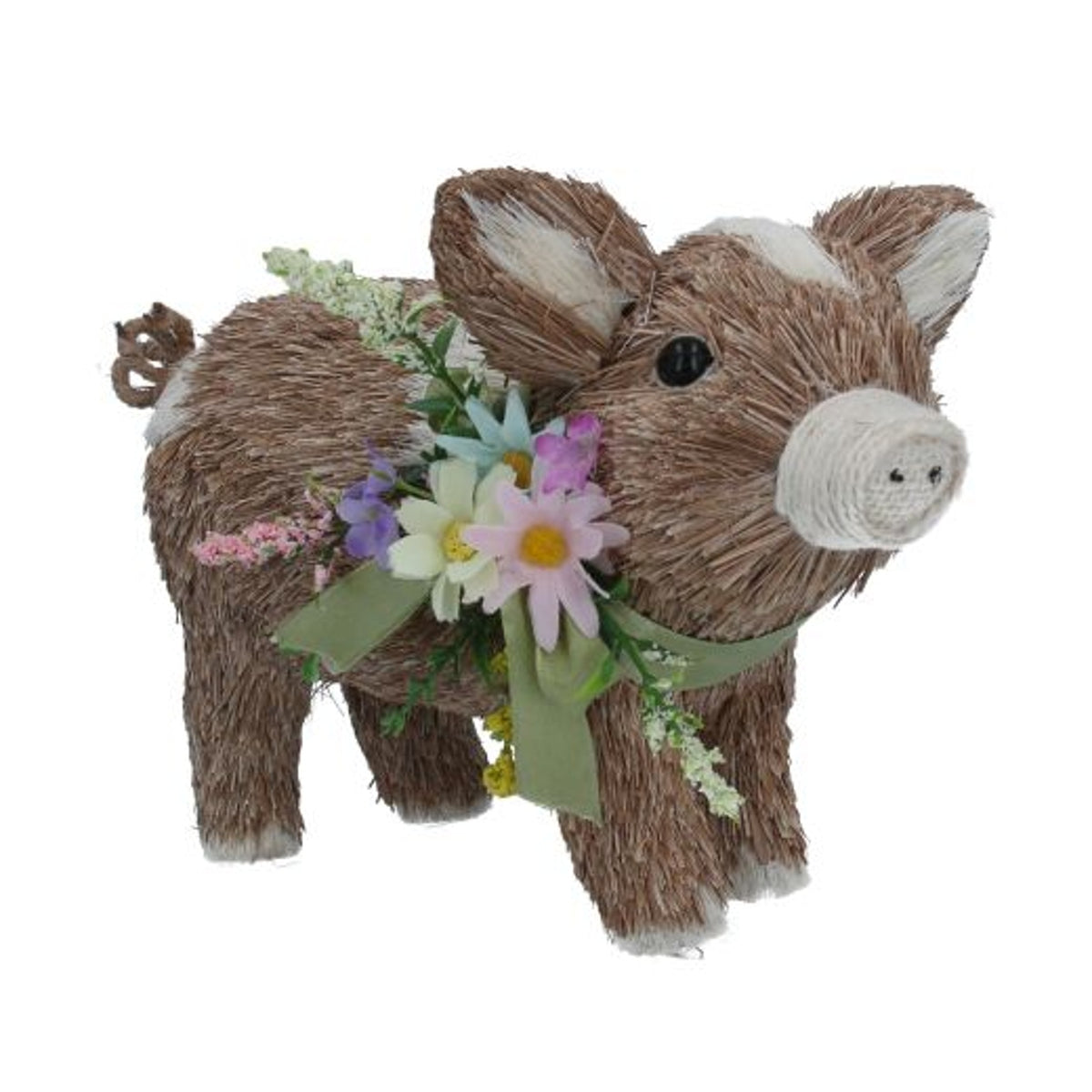 Easter Ornament: Bristle Pig Floral Collar - Brown - Gisela Graham