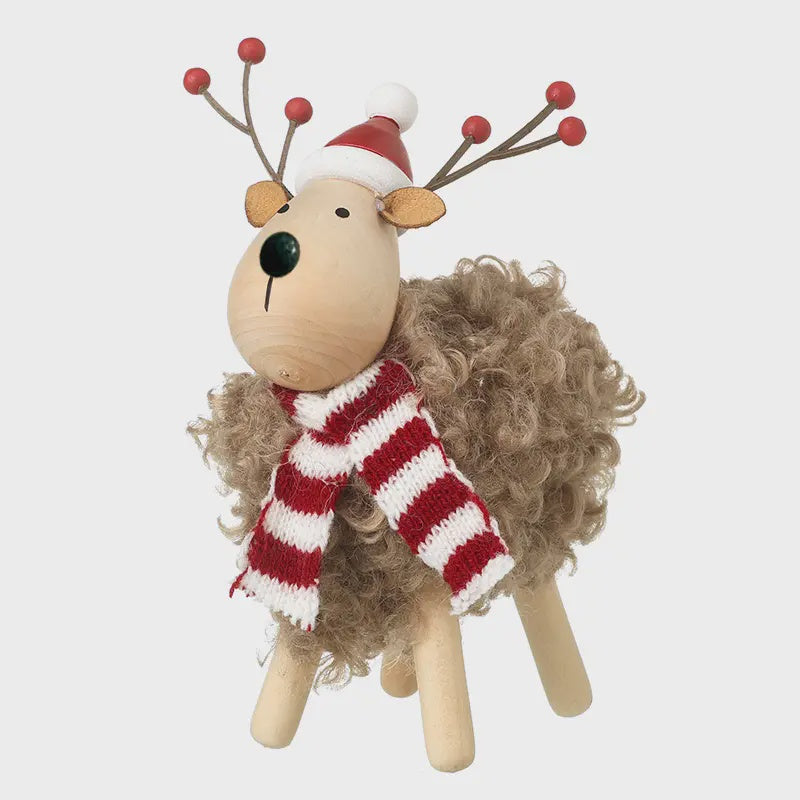 Christmas Ornament: Fluffy Christmas Reindeer With Scarf & Hat  - Heaven Sends