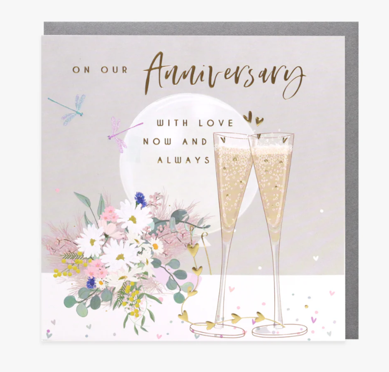 Anniversary Card: Our Flowers Flutes - Belly Button Designs