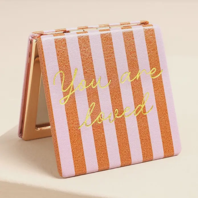 Compact Mirror: Stripy You Are Loved - Pink - Lisa Angel