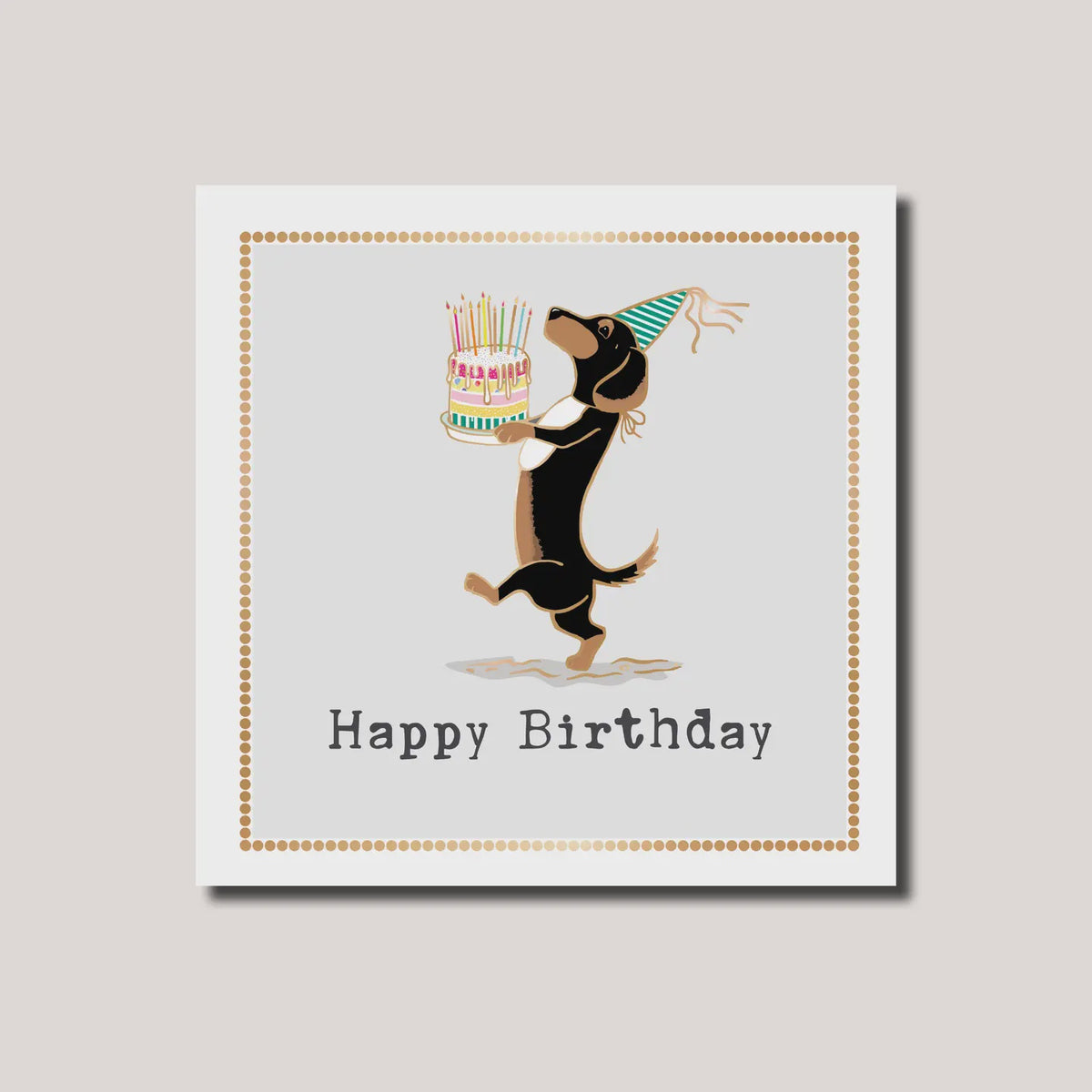 Birthday Card: Lucy Dog Holding Cake - Colourful - Marina B