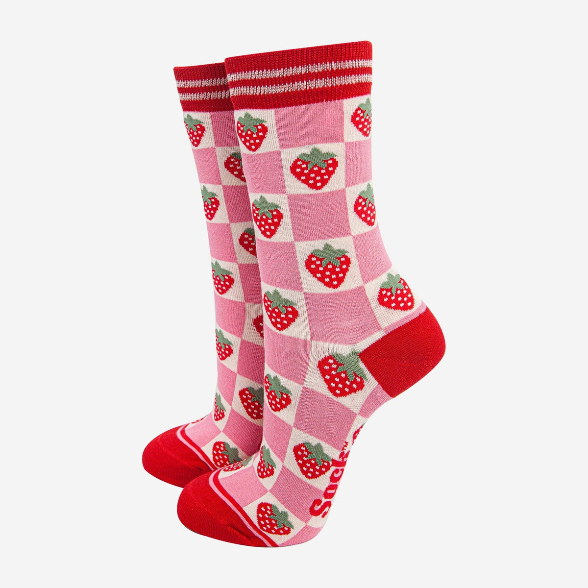 Ladies Socks:  Bamboo Checked Strawberry - Pink/Red - Sock Talk