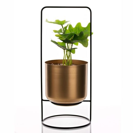 Faux Plant in Planter: Metal on Black Stand 40CM - Gold