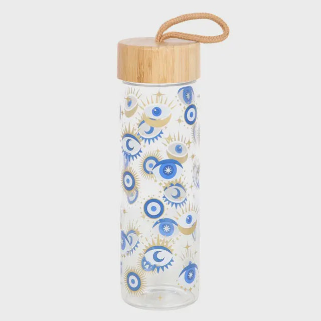 Water Bottle: Glass Bamboo All Seeing Eye - Blue - Something Different