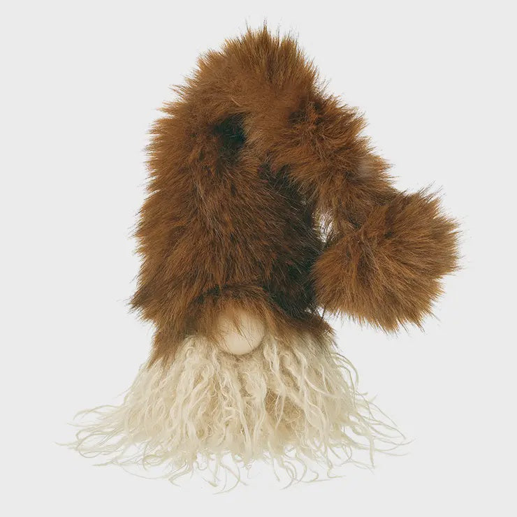 Christmas Character: Fabric Fur Sitting Gonk With Hat And Curly Beard Small - Brown - Heaven Sends