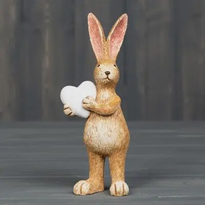 Easter Character: Ceramic Standing Rabbit With Heart - Natural - Satchville Gift Co