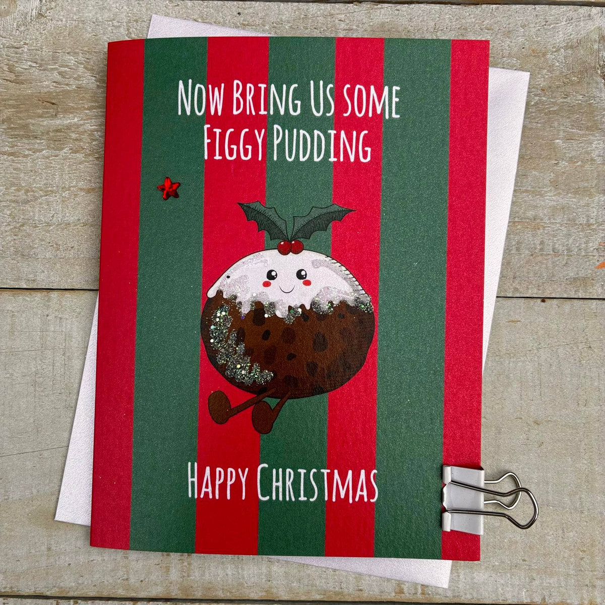 Christmas Card: Merry Christmas Figgy Pudding - DOODLEBUG - White Cotton Cards