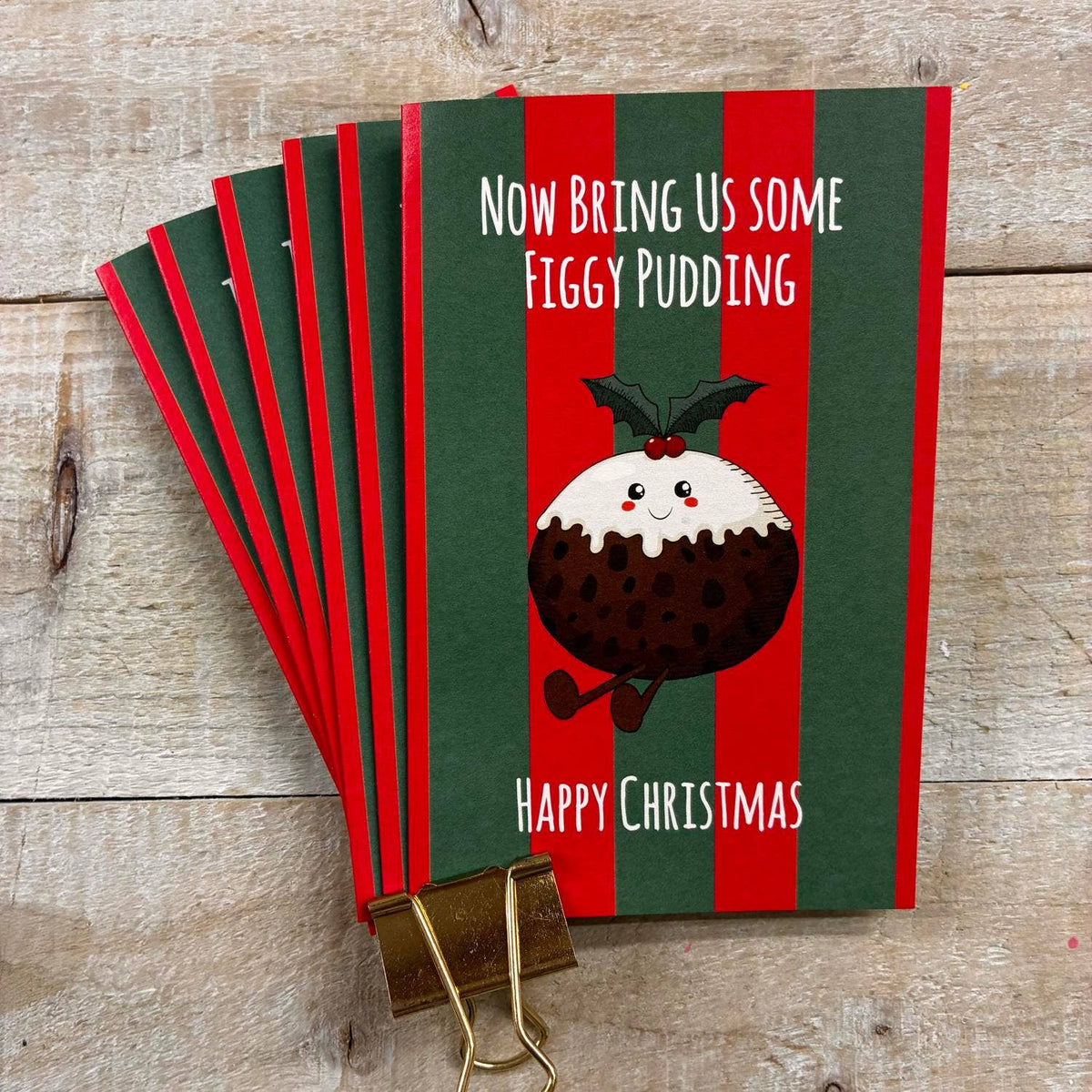 Christmas Card: Merry Christmas Figgy Pudding  Pack Of 6 - DOODLEBUG - White Cotton Cards