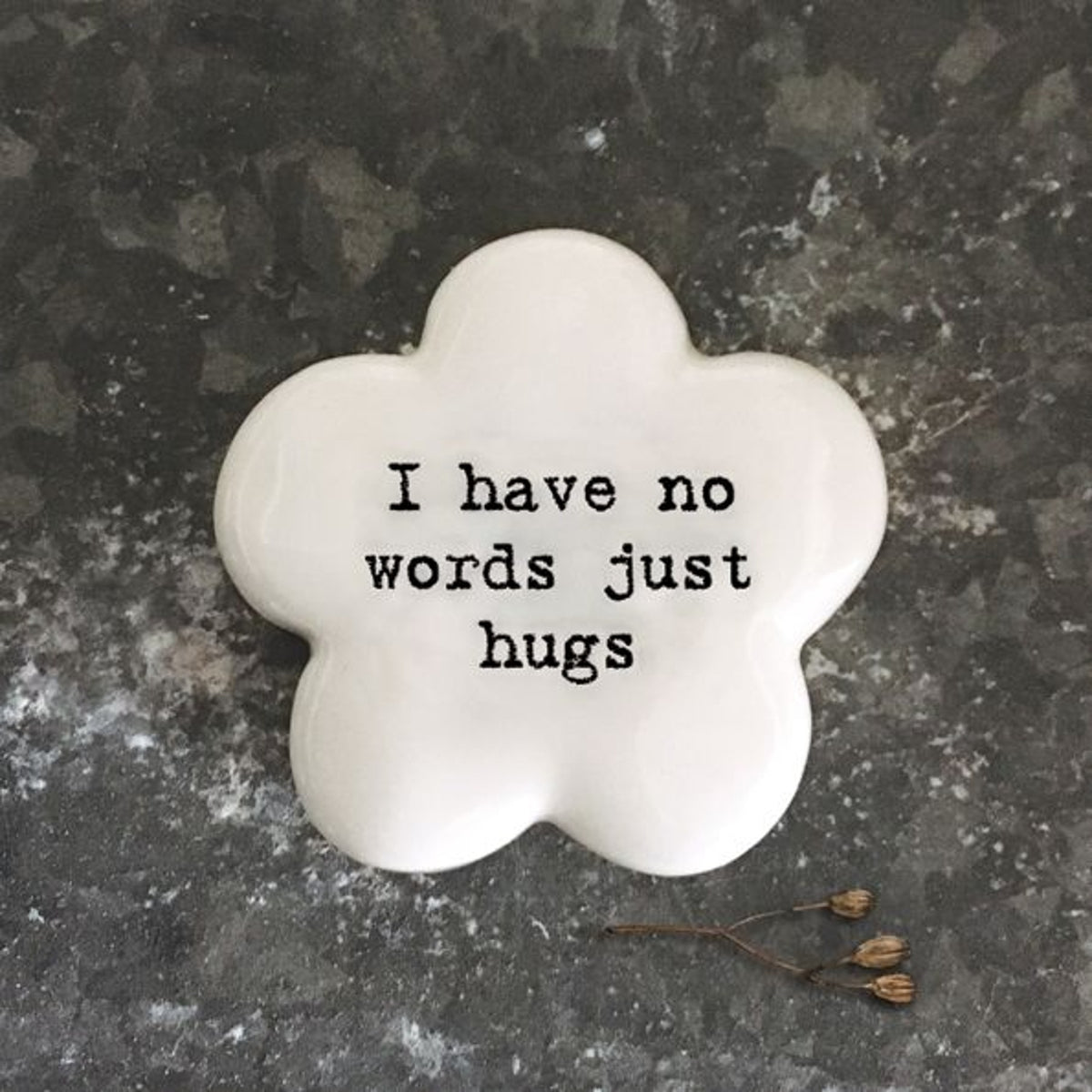 Flower Pebble: Porcelain Token Just Hugs - White