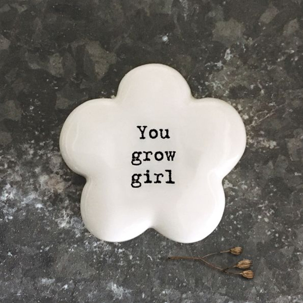 Flower Pebble: Porcelain Token You Grow Girl - White