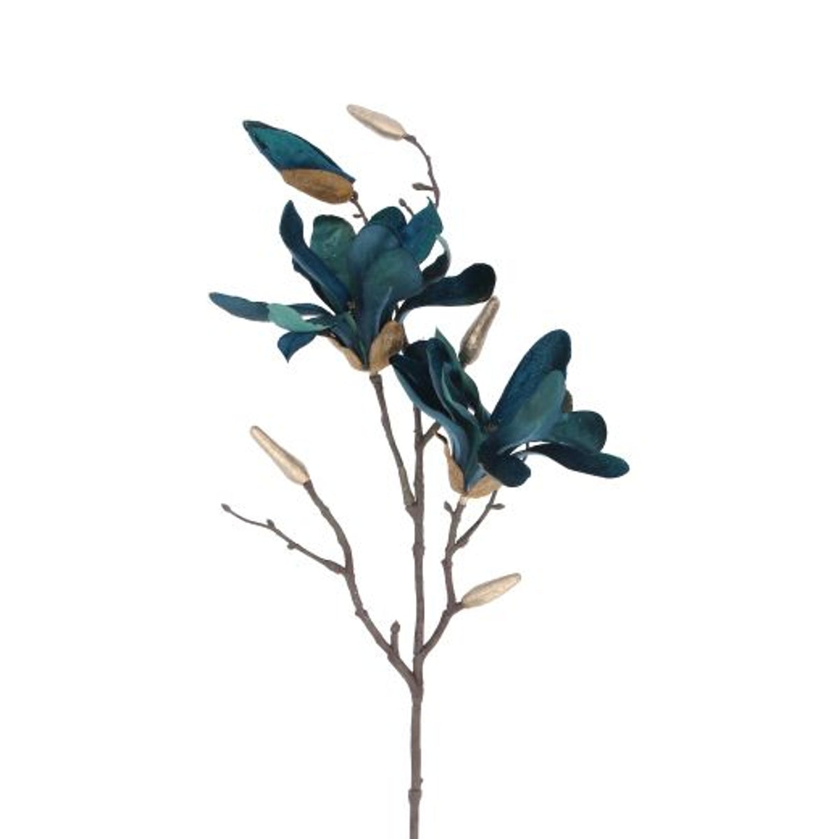 Flower Stem: Faux Magnolia Spray 64cm - Teal & Gold - Gisela Graham