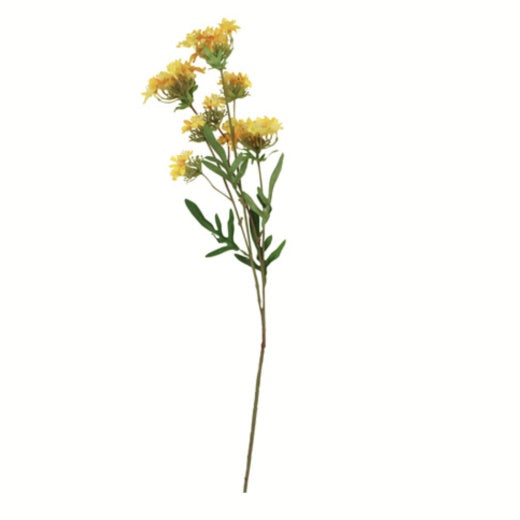 Flower Stem: Mini Zinnia Spray  Leaves - Yellow - Gisela Graham