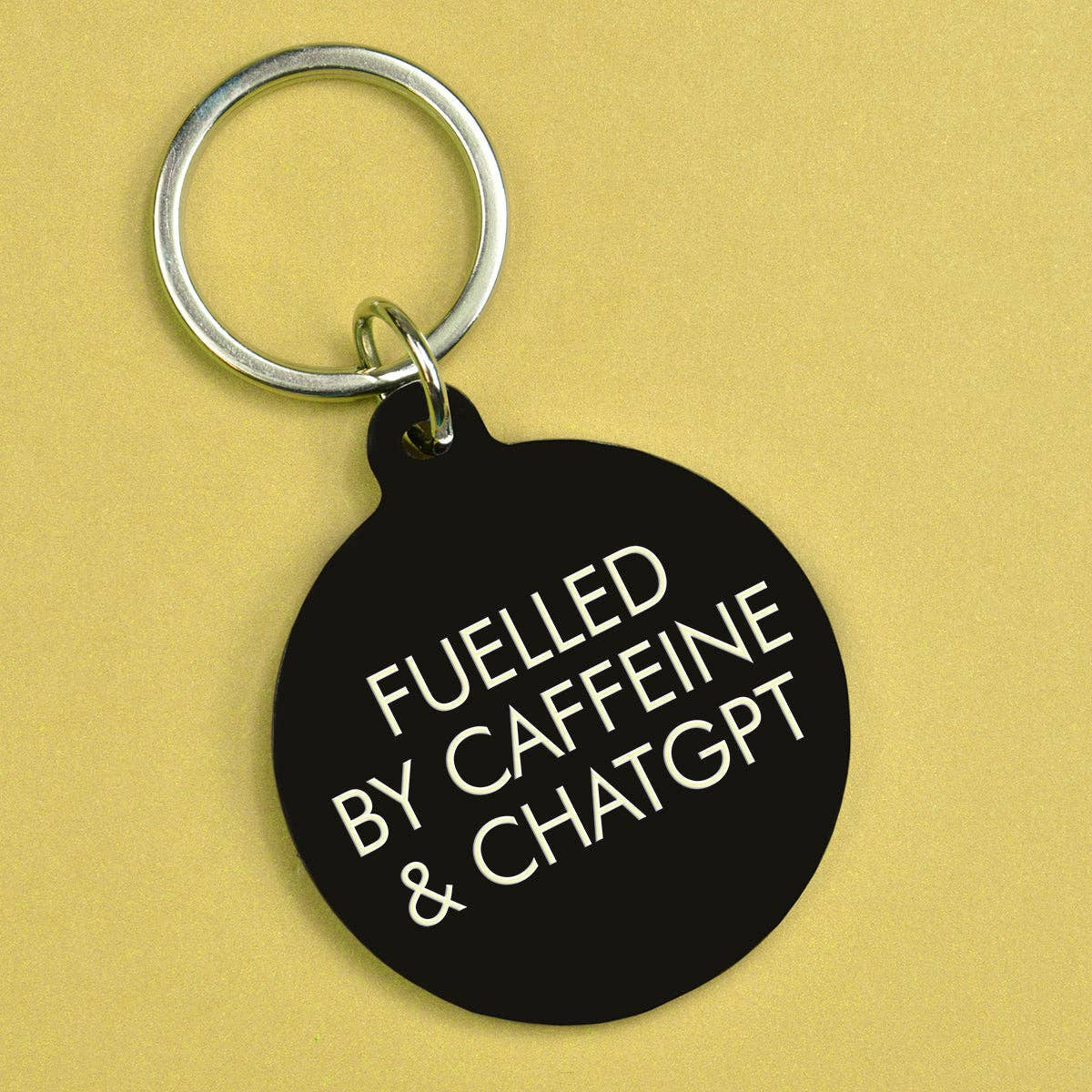Key Ring: Fuelled By Caffeine & ChatGPT- Black  - Flamingo Candles