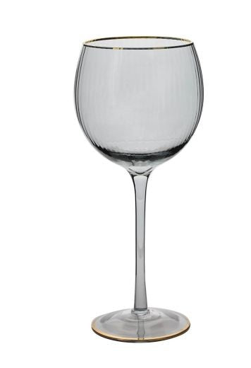 Gin Glass: Ribbed Round Bowl Gold Rim - Grey