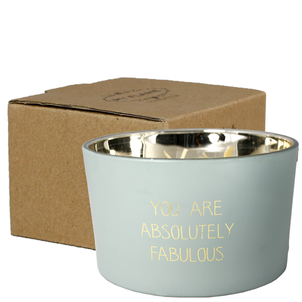 Scented Candle: Large Glass Jar Wood Wick You are absolutely fabulous Minty Bamboo - Green - My Flame