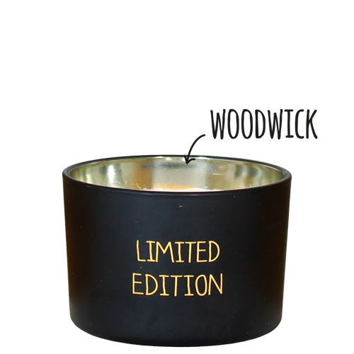 Scented Candle: Glass Jar Wood Wick Limited Edition Warm Cashmere - Black - My Flame