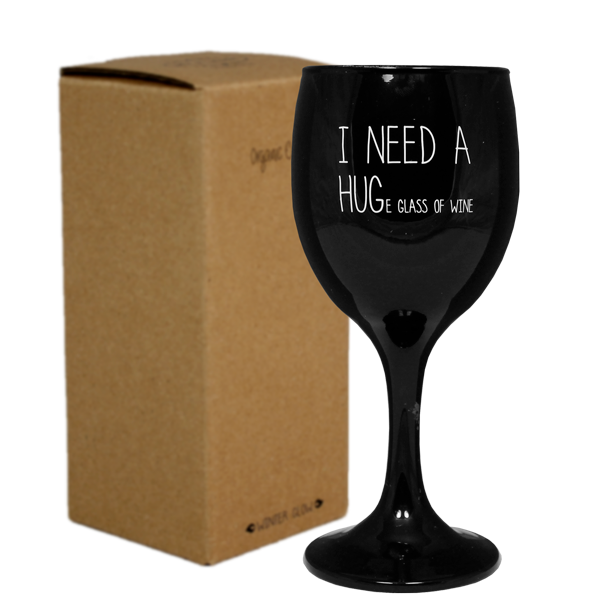 Scented Candle: Wine Glass I NEED A HUG Warm Cashmere - Black - My Flame