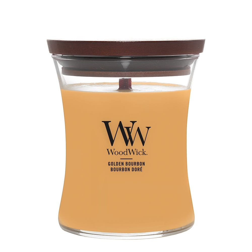 Candle: Scented Woodwick Glass Medium Jar 10oz - Golden Bourbon