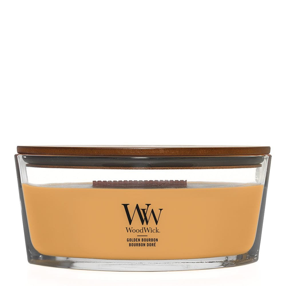 Candle: Scented Hearthwick Glass Ellipse 16 oz - Golden Bourbon - Woodwick