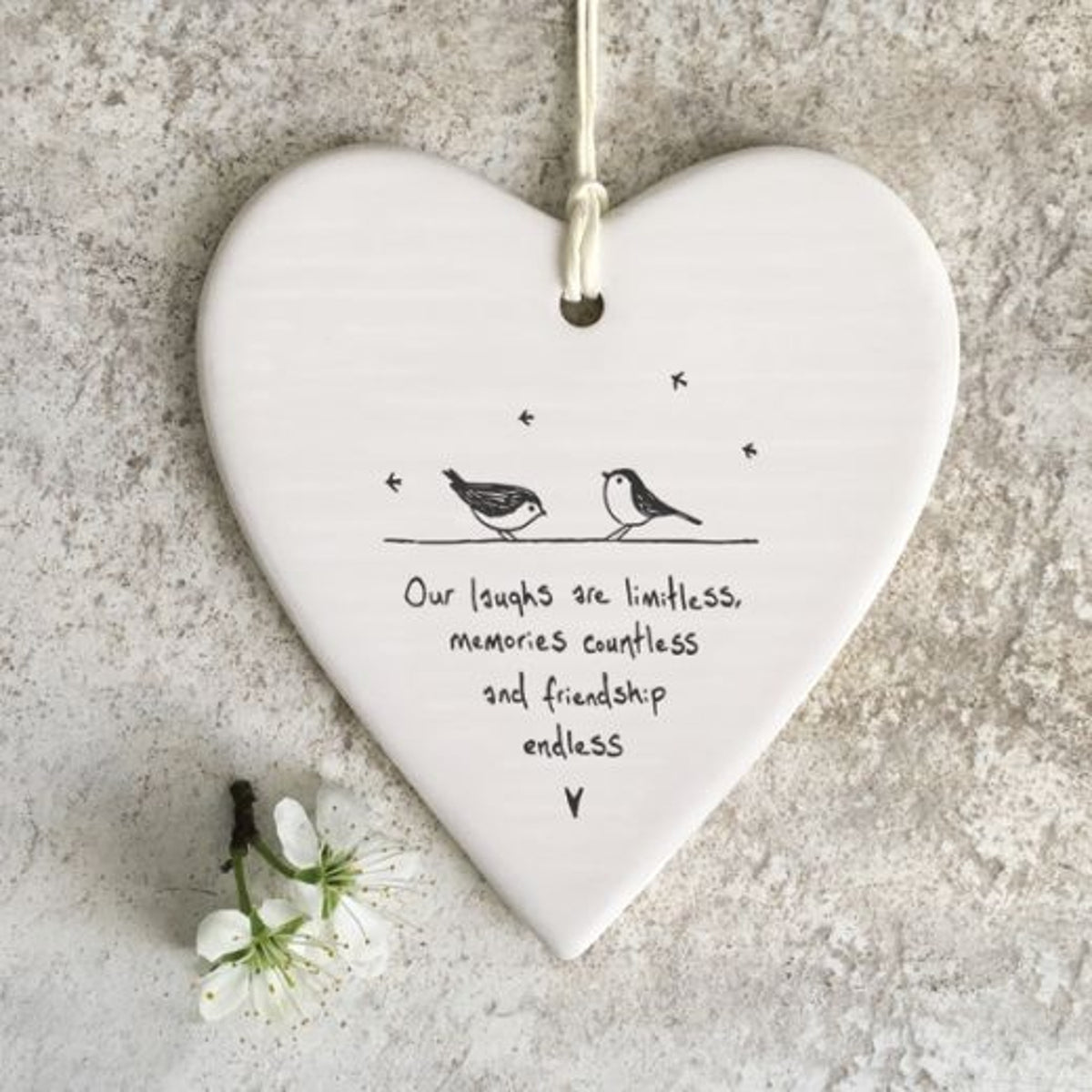 Hanging Dec: Porcelain Birds Laughs Limitless Friendship - White - East of India