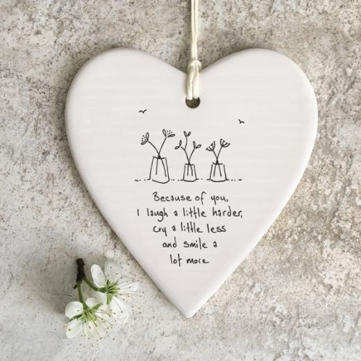 Hanging Dec: Porcelain Heart Large Because of You Flower Pots - East of India