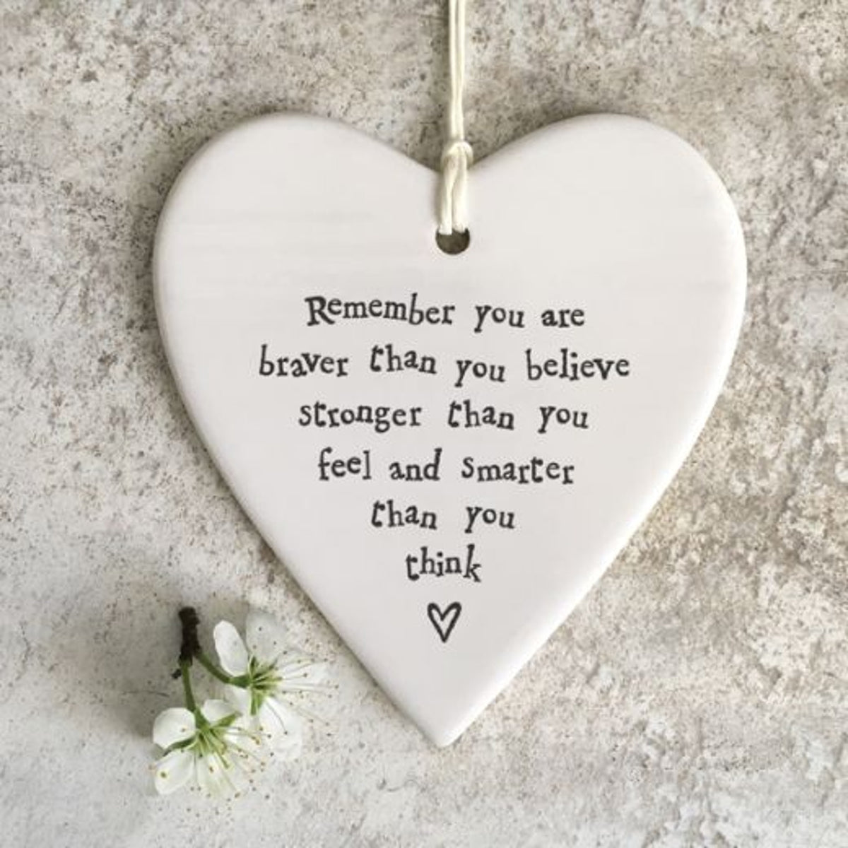 Hanging Dec: Porcelain Heart Large Braver Stronger Smarter - East Of India