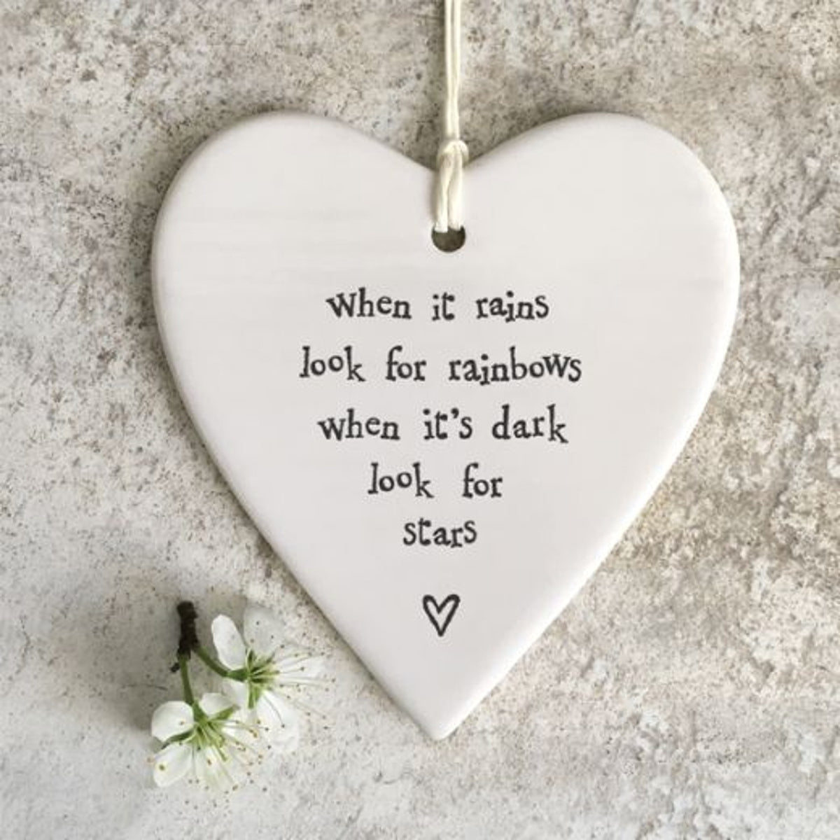 Hanging Dec: Porcelain Heart Large Rains Rainbow Dark Stars - East Of India