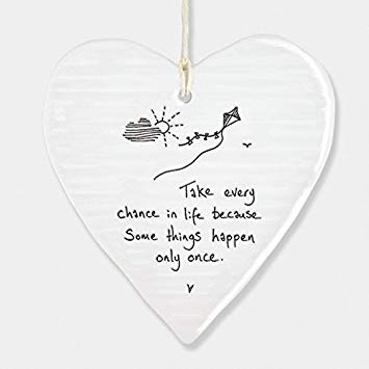 Hanging Dec: Porcelain Heart Large Take Every Chance in Life Kite - East of India