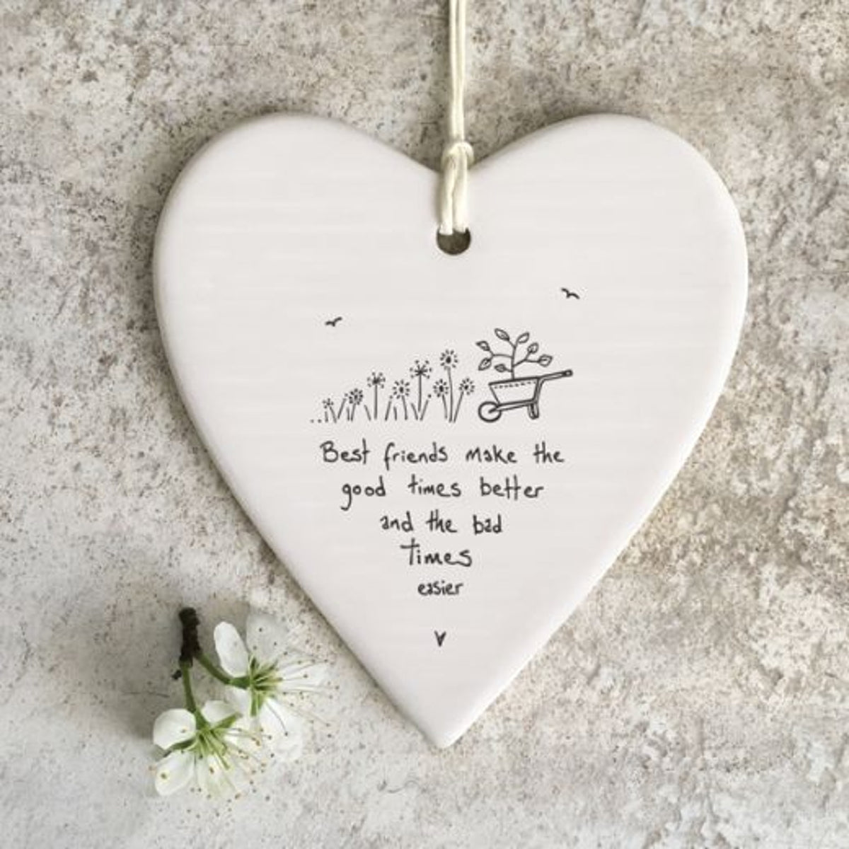 Hanging Dec: Porcelain  Wheel Barrow Friendship Good Times - White - East of India